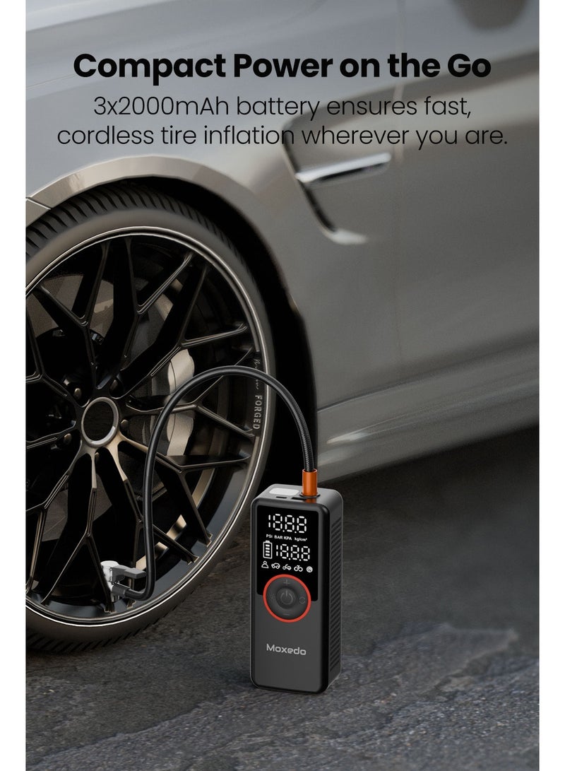 Moxedo Tirego Portable Smart Tire Inflator with 3 Multiple Nozzles 150 PSI, Auto Shut-off Built-in LED Light, Smart Digital Display - Image 2